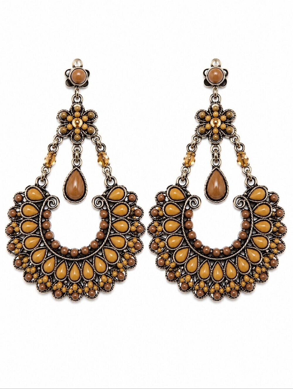 Vintage Brown Chandbali Floral Chandalier Bollywood Bridal Festival Earrings